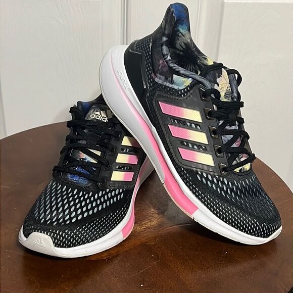 🔥🔥 ADIDAS EQ21 RUN “Bounce” Floral Print Running Shoes - PERFECT - Women Sz 7 - Picture 1 of 10